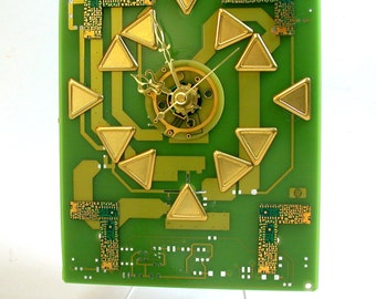 Recycled 24K CIRCUIT BOARD Desk Clock Gold Lime Green