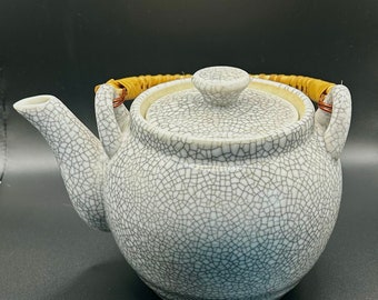 Einzigartiger Crackle Paint Teekessel Pot mit Bambusgriff - Made in Japan - Vintage