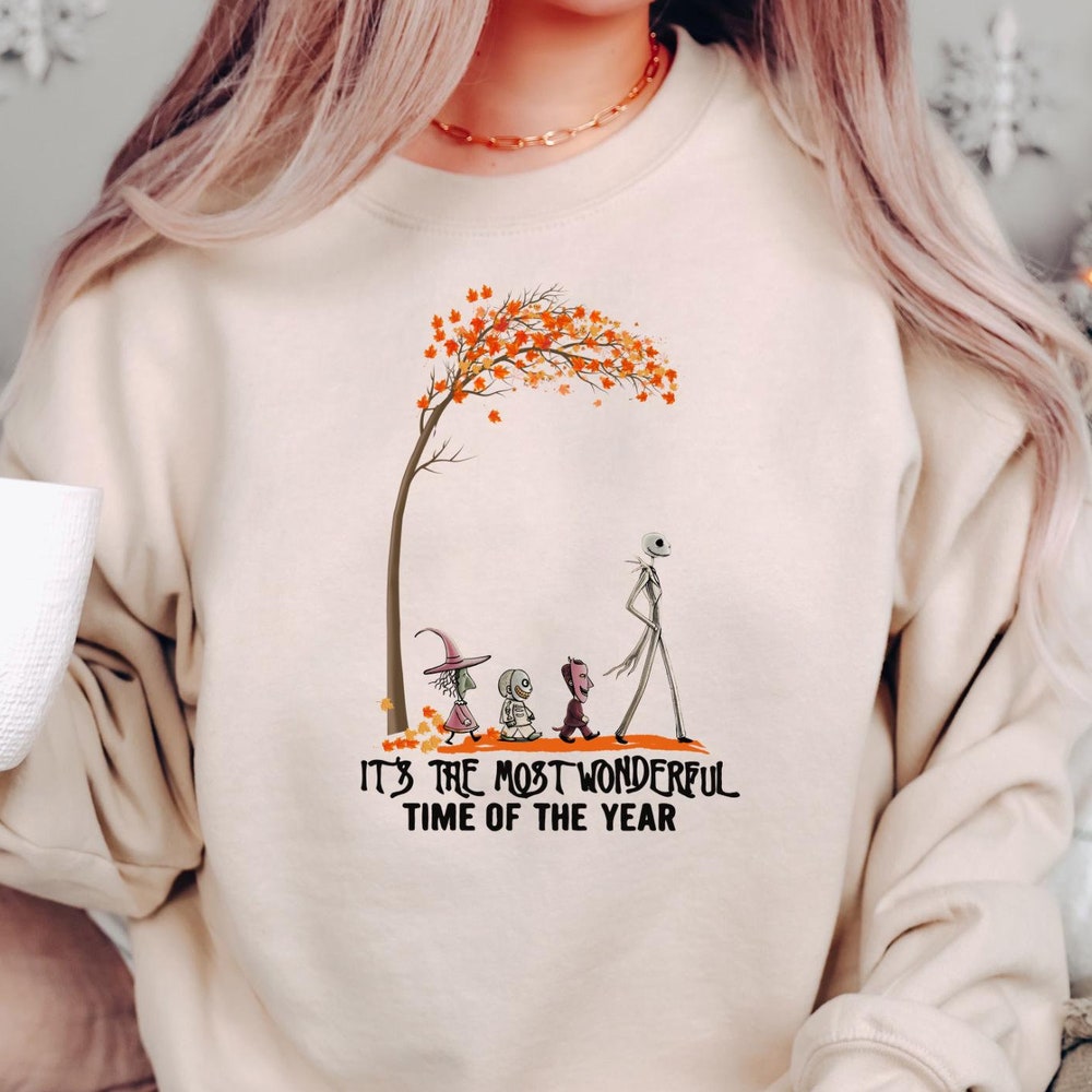 It'S The Most Wonderful Time Of The Year Halloween Sweatshirts, Jack Skellington Shirts, Funny Skeleton Sweatshirts,Dancing Skeleton Shirts Donuink Store