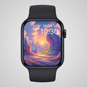 Sfondo per Apple Watch con tramonto pastello fantasy / Quadrante per orologio con paesaggio arcobaleno da sogno / Download digitale 838x1020px