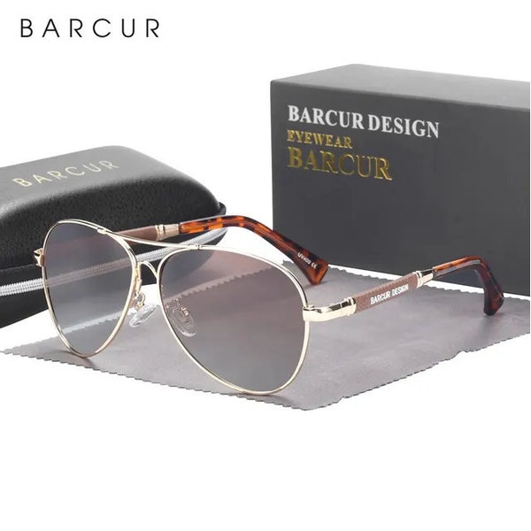 BARCUR Design Memory Frame Sunglasses Polarized For Men Sun Glasses Women Pilot Gradient Lens Eyewear Mirror Shades