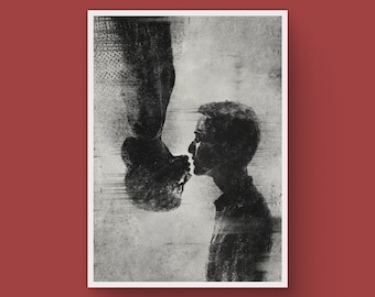 Connection - original artist made poster by Diana Zhuk, signed, minimalist art print for modern home decor, kissing lovers, passionate wall