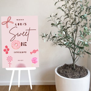 Sweet One Welcome Sign, 1st Birthday welcome Sign, Sweet One Birthday, Girls 1st Birthday Sign, Editable Template, Candy Theme