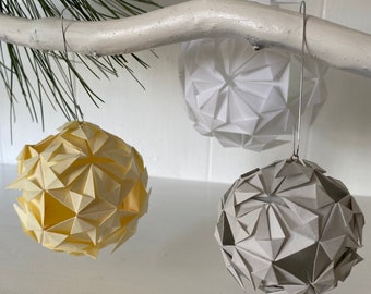 Set of 3 Handmade Origami Modular Ornaments in Cream, Vellum and Light Gray