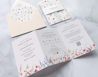 Floral wedding invitation suite Wild flowers wedding invitation Spring floral wedding invite Colorful floral wedding garden flowers wedding