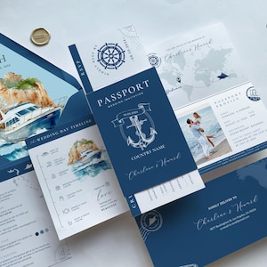 Nautical Passport wedding invitation set Nautical wedding invitation destination wedding invitation cruise passport wedding invitation ocean
