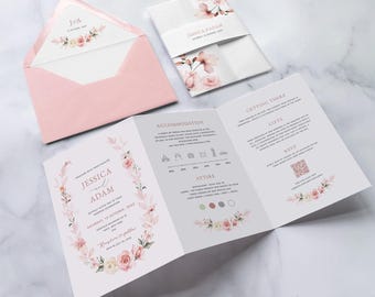 ROSE Wedding invitation Suite Pink floral wedding invitation set Wedding invitation Suite Pink Wedding invitation set wedding invite printed