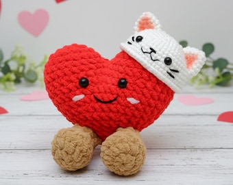 Jellycat Heart with Hat Cat Crochet PDF Pattern - Easy Crochet Jellycat Valentine Amigurumi - Crochet Cute Heart Keychain - Gift for Lover
