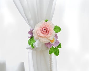 2 Pièces Clip Embrasse Rideaux Fleur Artificielle Rose Clair – Décoration Élégante Et Pratique Pour Fenêtres