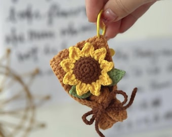 Sunflower Bouquet Mini Keychain PDF English Pattern, Crochet Pattern for Mini Bouquet, Crochet Flowers as Gifts, Crochet Flower Hanger