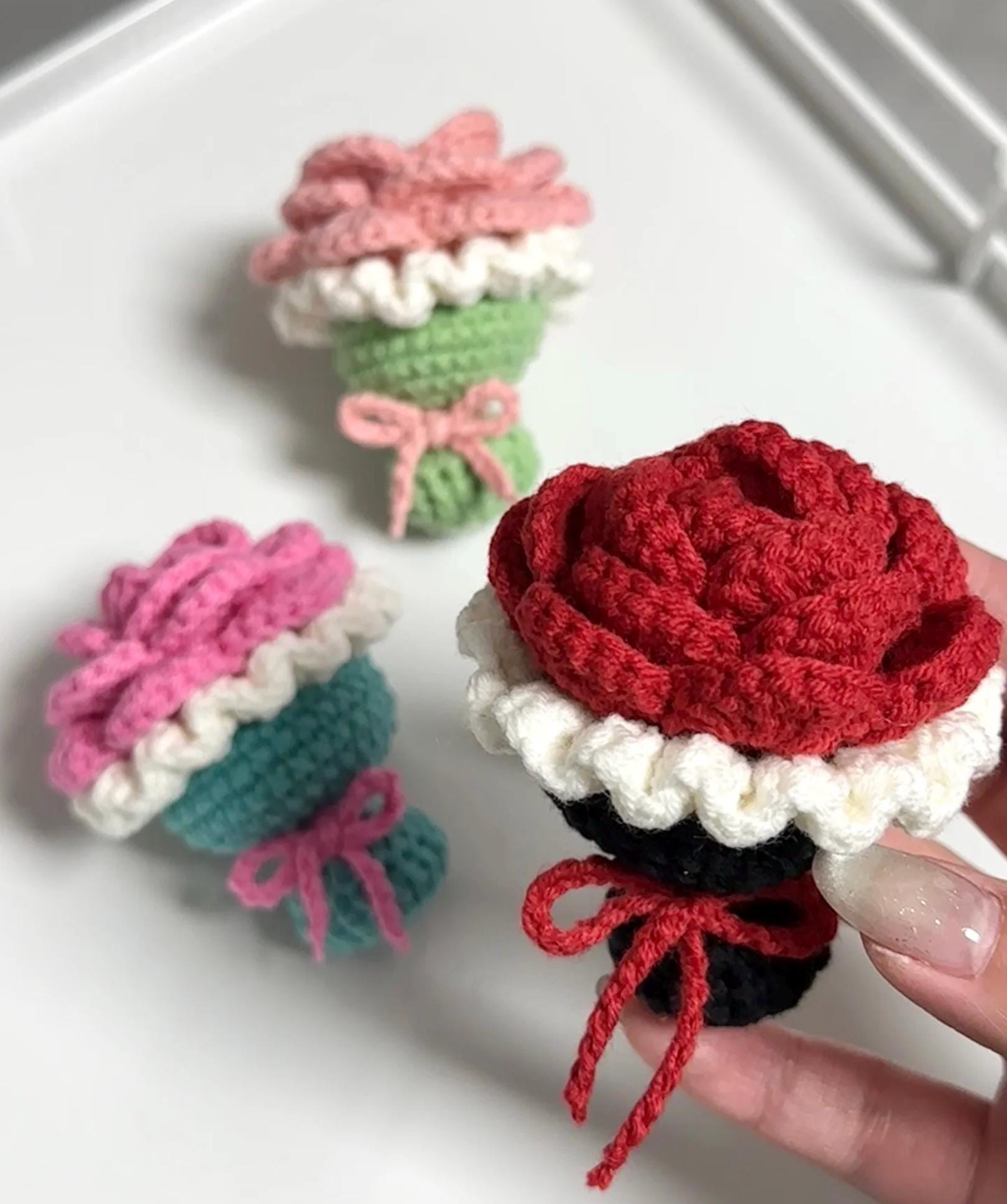 Crochet Mini Rose Bouquet Flower Keychain PDF English Pattern