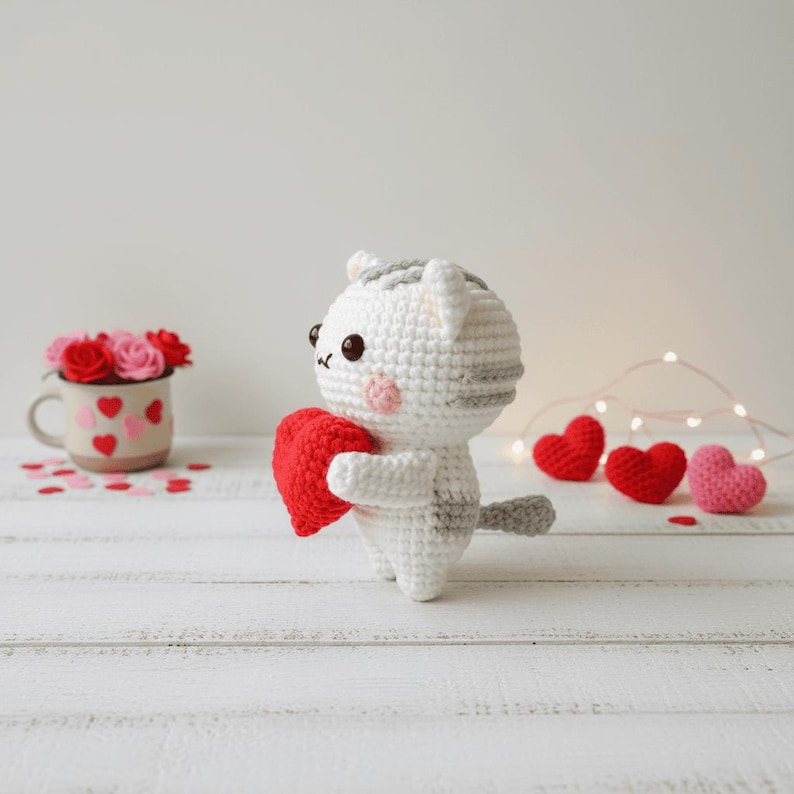 Cat and Heart Crochet PDF Pattern - Cute Cat Mother's Day Crochet Amigurumi Tutorial - Easy Crochet Cat Holding Heart Gift for Mom image 8