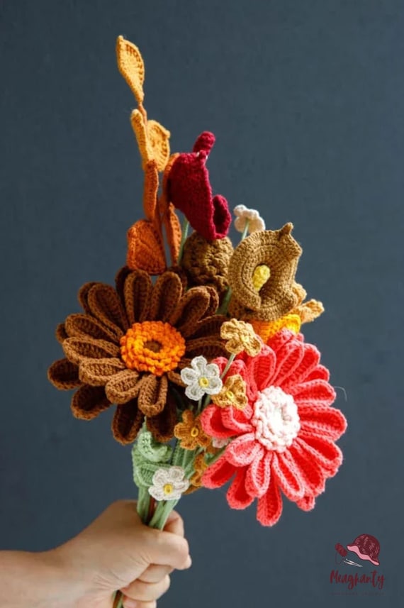 かぎ針編み花束 クロシェフラワー 花束 あみぐるみ かぎ針編みの花束 ブーケ スワッグ 編みぐるみ あみぐるみ
