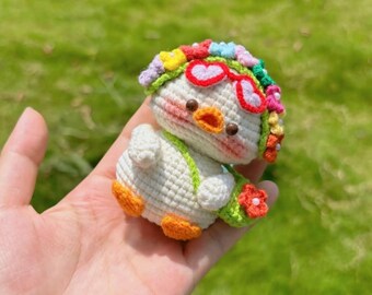 かぎ針編みの花のアヒルの子キーホルダー英語PDFパターン - かわいい