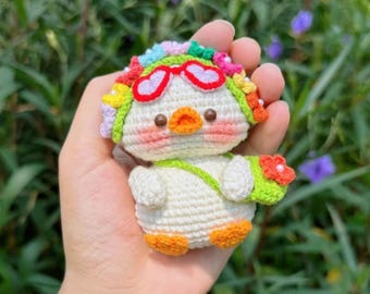 赤ちゃんあひる おねむバージョン あみぐるみ キーホルダー かぎ針編みの花のアヒルの子キーホルダー英語PDFパターン - かわいい