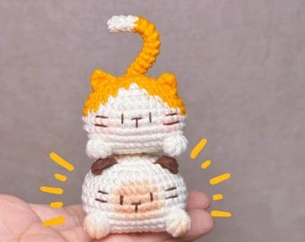 Mini-Katzen-Häkelanleitung ohne Nähen – Niedlicher Häkel-Katzen-Taschenanhänger (Amigurumi) – PDF-Anleitung – Schritt-für-Schritt-Häkelanleitung für eine niedliche Katzen-Häkelanleitung