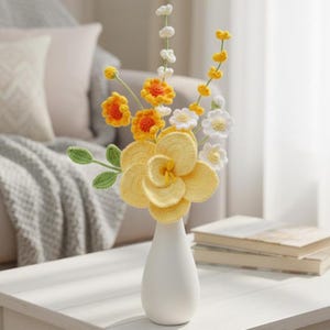 Patrón PDF de ramo de flores de lirio a crochet, paquete 5 en 1, patrón de jarrón decorativo, regalo de ramo hecho a mano, flor de margarita amigurumi DIY