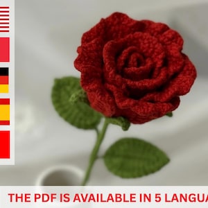 Rose Häkelblume PDF Englische Häkelanleitung - Häkelanleitung Rose Blume für Blumenstrauß - Häkelblume Muster Verfügbar 5 Sprachen