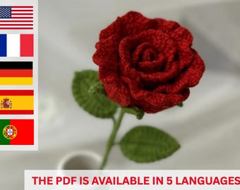 Crochet Rose Flower PDF English Pattern - Crochet Pattern Rose Flower for Bouquet - Crochet Flower Pattern Available 5 Languages