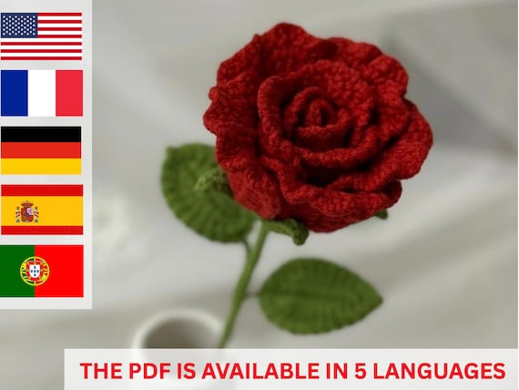 Crochet Rose Flower PDF Pattern - Crochet Pattern Rose Flower for Bouquet - Crochet Flower Pattern Available 5 Languages