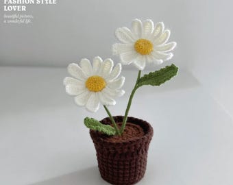 Crochet Mini Daisy Flower Pot PDF English Pattern, Crochet Mini Flower Pot Amigurumi, Flower Crochet Pattern, Desktop Plant Pots Decoration