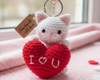 Cat Hug Heart Crochet PDF Pattern - How to Crochet Love Cat Amigurumi Tutorial - Crochet Gift for Mom - Crochet Heart and Cat
