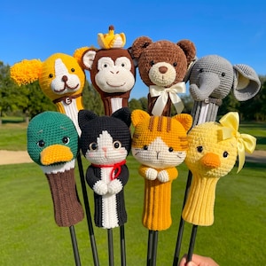 8-i-1 golfklubbskydd Virkade PDF-mönster - Bundle Animals Golf Headcover Amigurumi - Enkelt virkat golfbagtillbehör - Rolig golfgåva