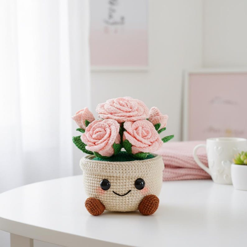 Jellycat Rose Flower Pot Crochet Pattern - Easy Crochet Mothers Day Gift Amigurumi - Crochet Flower Pot Home Decoration, Rose Flower Crochet image 9
