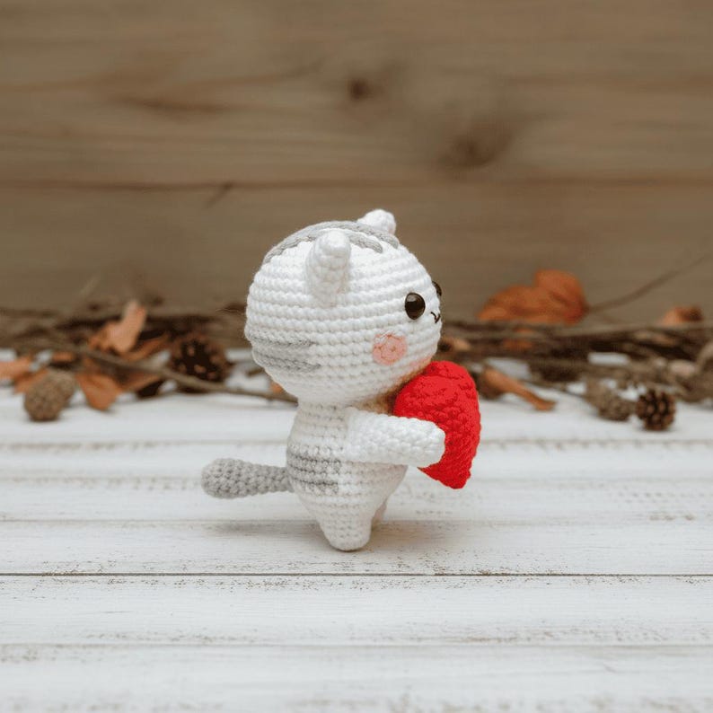 Cat and Heart Crochet PDF Pattern - Cute Cat Mother's Day Crochet Amigurumi Tutorial - Easy Crochet Cat Holding Heart Gift for Mom image 5