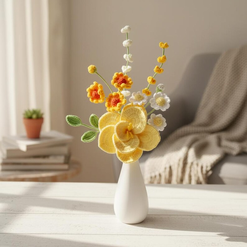Crochet Lily Flower Bouquet PDF Pattern, Bundle 5in1 Flowers Decorative Vase Pattern, Handmade Bouquet Gift, DIY Amigurumi Daisy Flower image 10