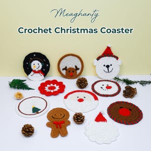 Crochet Christmas Coaster Bundle 10in1 PDF Pattern, No sew Christmas Decoration Crochet, Handmade Christmas Ornaments, Xmas Kitchen Decor