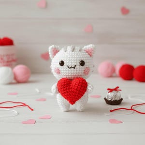 Cat and Heart Crochet PDF Pattern - Cute Cat Mother's Day Crochet Amigurumi Tutorial - Easy Crochet Cat Holding Heart Gift for Mom image 9