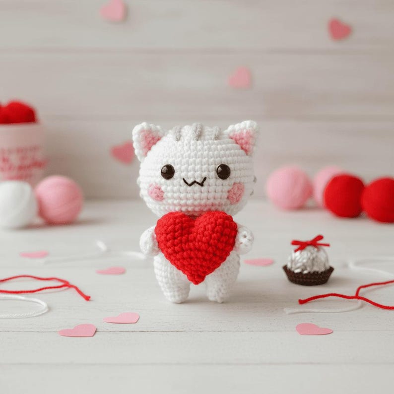 Cat and Heart Crochet PDF Pattern - Cute Cat Mother's Day Crochet Amigurumi Tutorial - Easy Crochet Cat Holding Heart Gift for Mom image 9
