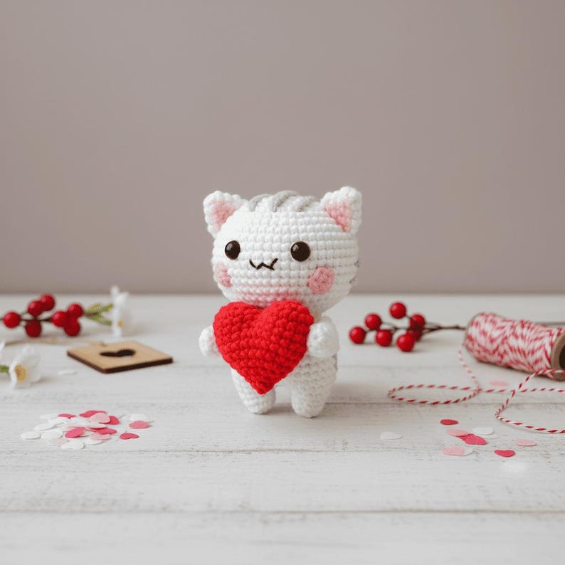 Cat and Heart Crochet PDF Pattern - Cute Cat Mother's Day Crochet Amigurumi Tutorial - Easy Crochet Cat Holding Heart Gift for Mom image 10
