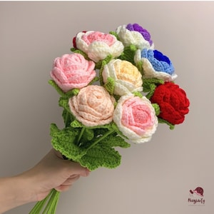 Crochet Rose Pattern - Häkelrose Blumenmuster - Häkelmuster - Fotoanleitung für Dekor, Blumensträuße und Gestecke