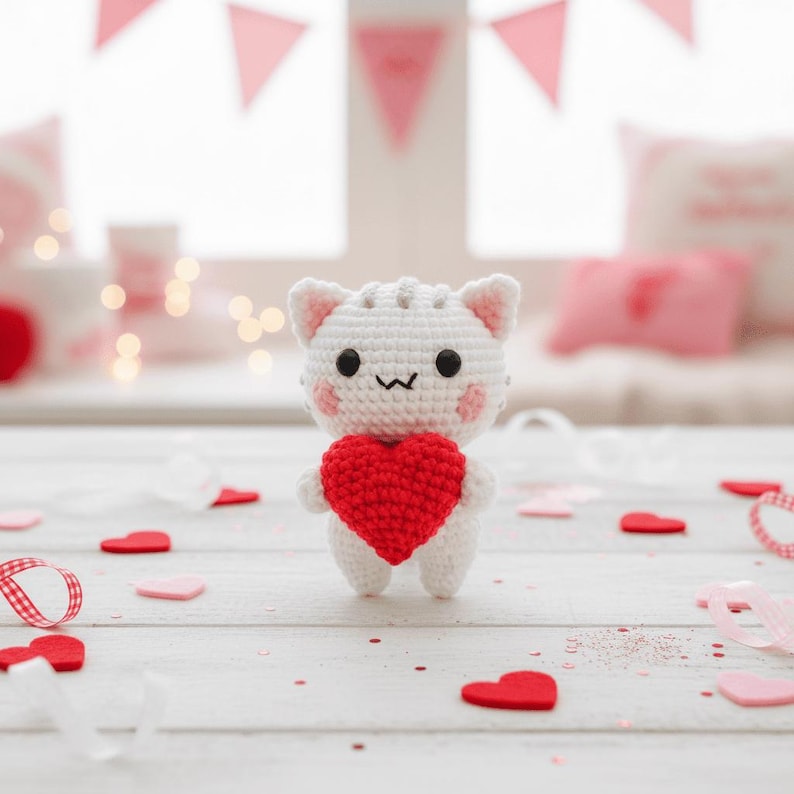 Cat and Heart Crochet PDF Pattern - Cute Cat Mother's Day Crochet Amigurumi Tutorial - Easy Crochet Cat Holding Heart Gift for Mom image 11