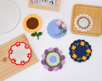 Flower Coaster No sew Crochet PDF Pattern - Easy Crochet Bundle 6in1 Flower Coasters for Beginner - Amigurumi Drink Coaster Crochet Tutorial