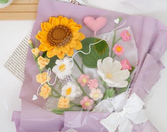 Sunflower Bouquet Crochet PDF Pattern - Bundle 7in1 Flower in Bouquet Easy Crochet - How to Crochet Sunflower Bouquet Step by Step Tutorial