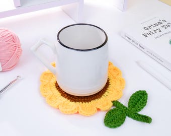 Easy Crochet Sunflower Coaster PDF Pattern - Crochet Cute Flower Coaster Amigurumi - How to Crochet Sunflower Coaster Tutorial Home Decor