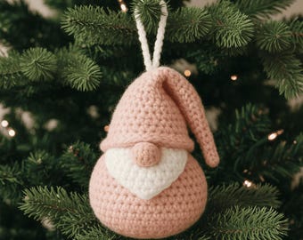 Gnome Ornament Crochet PDF Pattern - Easy Crochet Pink Christmas Gnome Amigurumi - Xmas Tree Decoration Crochet - Xmas Gnome Ball Hanging