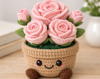 Jellycat Rose Flower Pot Crochet Pattern - Easy Crochet Mothers Day Gift Amigurumi - Crochet Flower Pot Home Decoration, Rose Flower Crochet