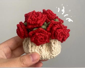 Crochet Drawstring Rose Mini Pouch PDF Pattern, Easy Crochet Flower Pouch No sew Tutorial, Crochet Cute Pouch Amigurumi Step by Step Pattern