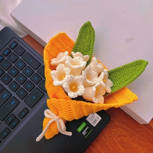 Wzór PDF na bukiet konwalii szydełkowej, wzór na kwiaty dekoracyjne, ręcznie robiony bukiet kwiatów, kwiaty Amigurumi DIY