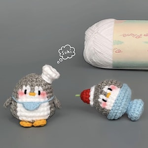 Mini Pinguin Koch & Eiscreme Pinguin Schlüsselanhänger PDF Häkelanleitung - Niedliches Häkelmuster - Pinguin Amigurumi Tutorial - Süßes Tier häkeln