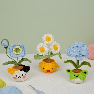 Gehaakte mini bloem dierenpotten pdf-patroon, gehaakte schattige bloempotten en bloemdecoratie - bloem gehaakte woondecoratie accenten handgemaakt