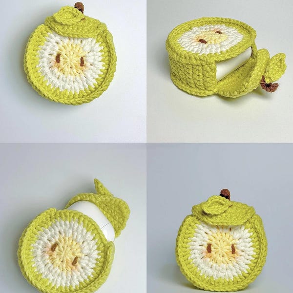 Apple Airpods Pouch Crochet PDF Pattern, Low Sew Airpods Case Headphone Crochet English Pattern, Cute Apple Mini Pouch Crochet Pattern