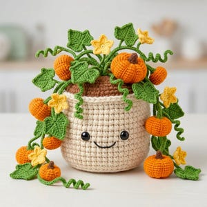 Jelly cat Pumpkin Potted Crochet PDF Pattern - Easy Crochet Autumn Vibe Home Decoration - Cute Pumpkin Pot Amigurumi Tutorial - Cozy Crochet