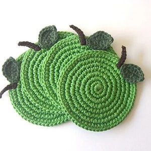 Apple Coaster Crochet Pattern, PDF Instant Download, Fruit Coasters, Apple Coaster Decor, Apple Applique Pattern