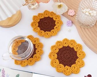 Crochet Sunflower Coaster PATTERN PDF |  Sunflower Coaster Pattern | Sunflower Pattern | Crochet Sunflower | Crochet Coaster Pattern