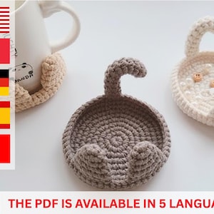 Crochet Cat Coaster Pattern - Easy PDF Crochet Pattern - DIY Cup Coaster Decor - Cute Cat Coaster Amigurumi Crochet 5 Languages